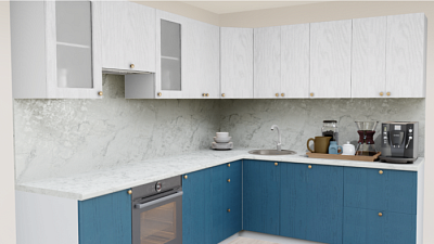 Кухня угловая Роялвуд белый - Роялвуд джинс